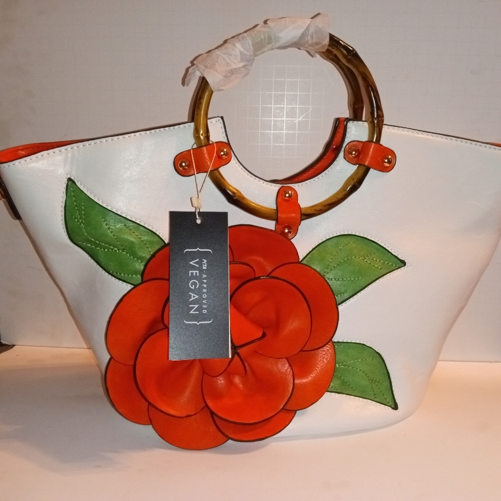 Large orange rose (pre approved vegan) tote